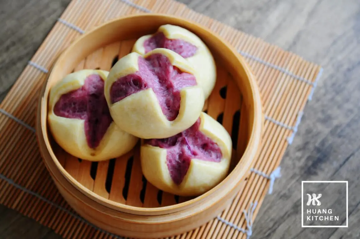 Purple Sweet Potato Steamed Flower Bun Recipe 紫薯开花馒头包 | Huang Kitchen