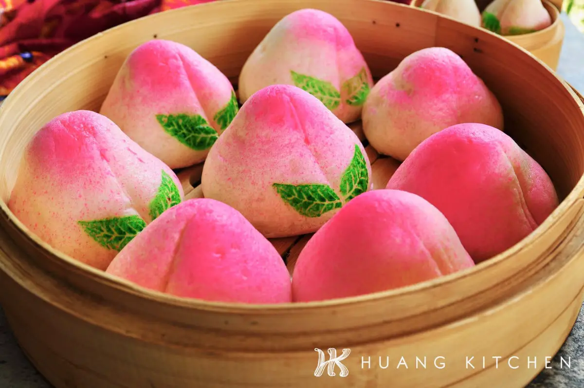 Longevity Peach Buns Steamed Shoutao Bao 寿桃包子 Huang Kitchen 2755