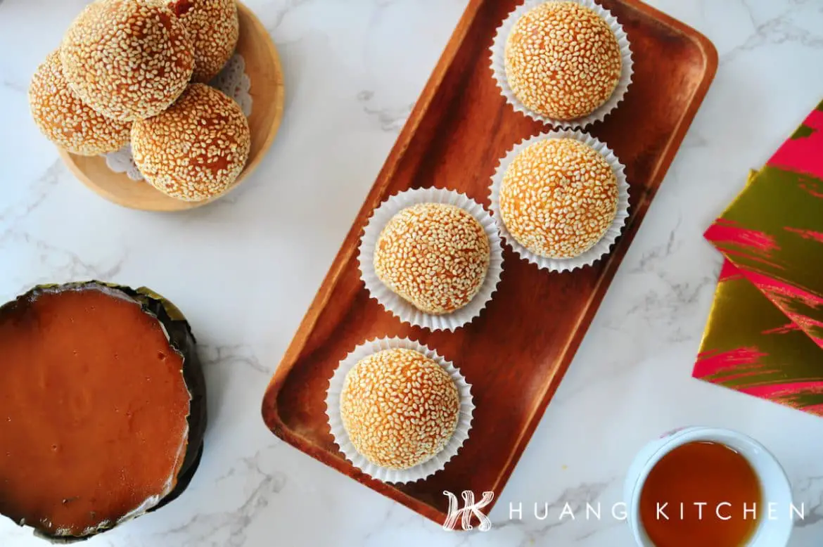 Deep Fried Nian Gao Sesame Balls Recipe by Huang Kitchen - top down