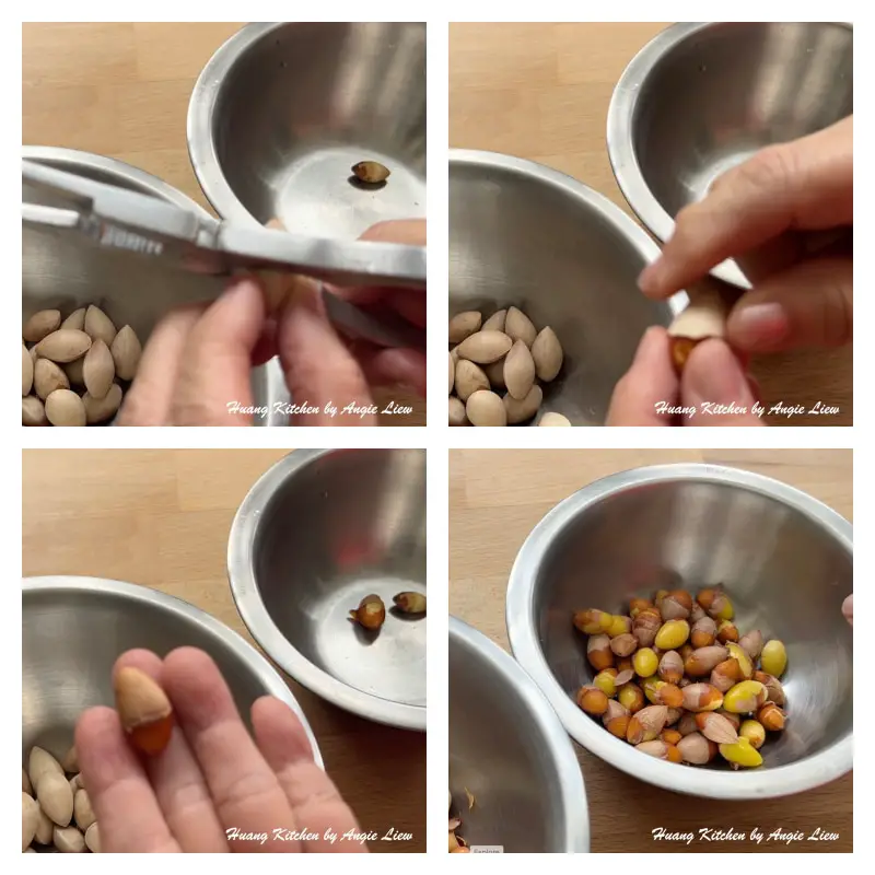 Remove the shell of gingko nuts.