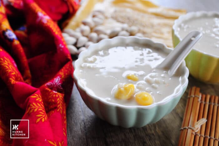 Gingko Barley Beancurd Sweet Soup Recipe - Huang Kitchen  - front view of bowls
