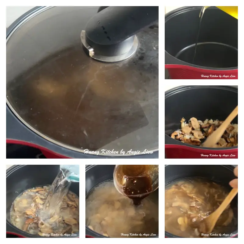 Fry mushrooms and dried scallop in chicken broth.