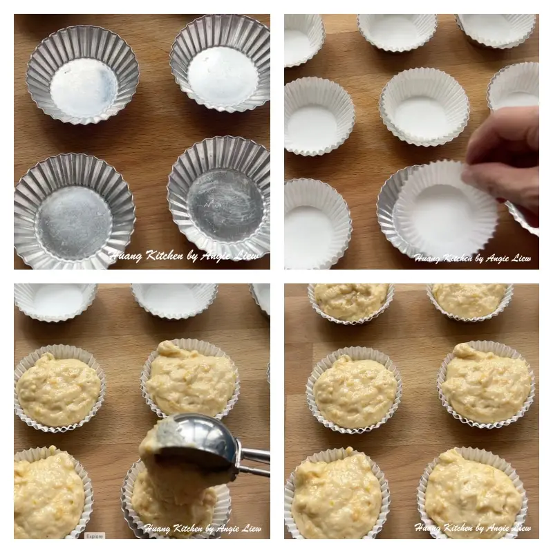 Spoon batter into moulds.