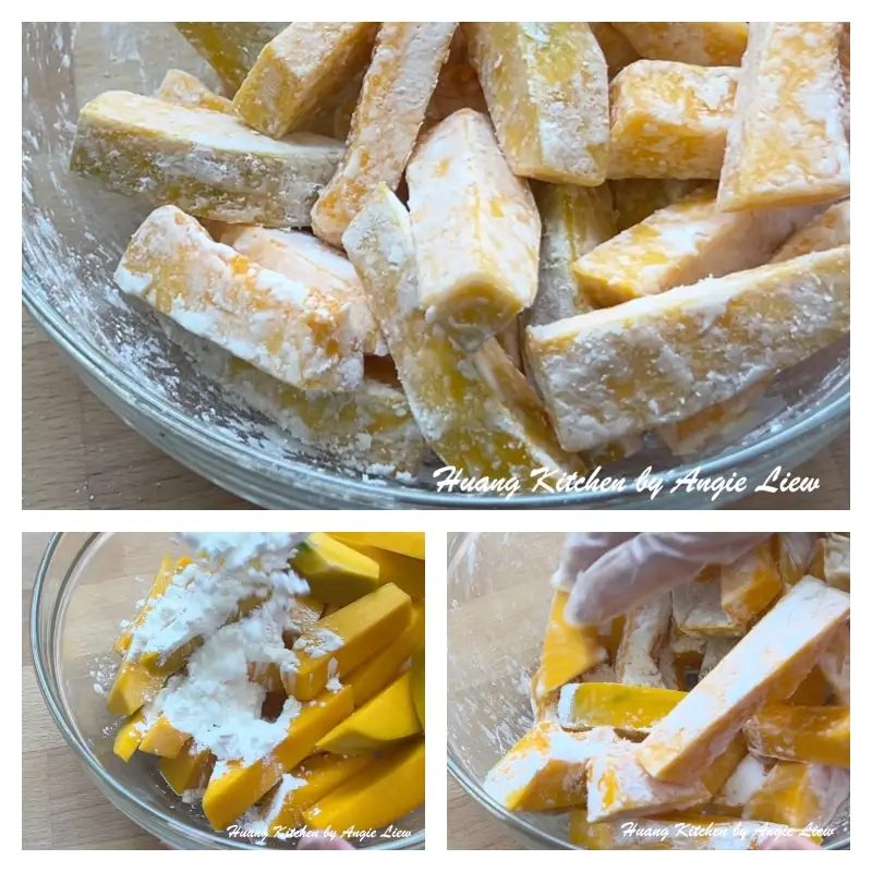 Coat pumpkin with cornstarch.
