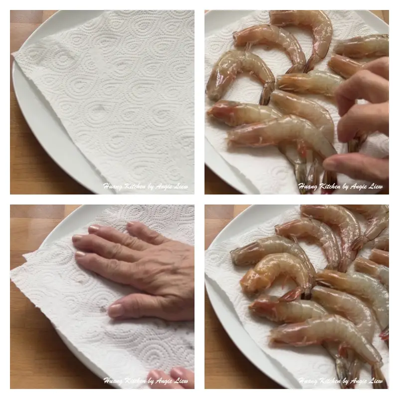 Pat dry cleaned prawns with paper towel.