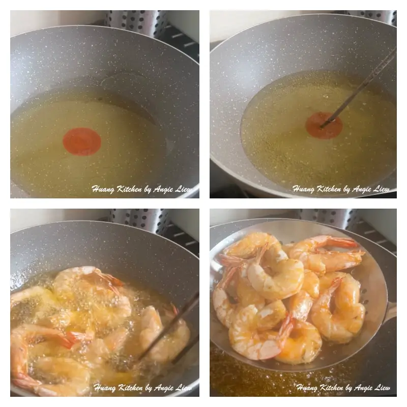 Deep fry the prawns.