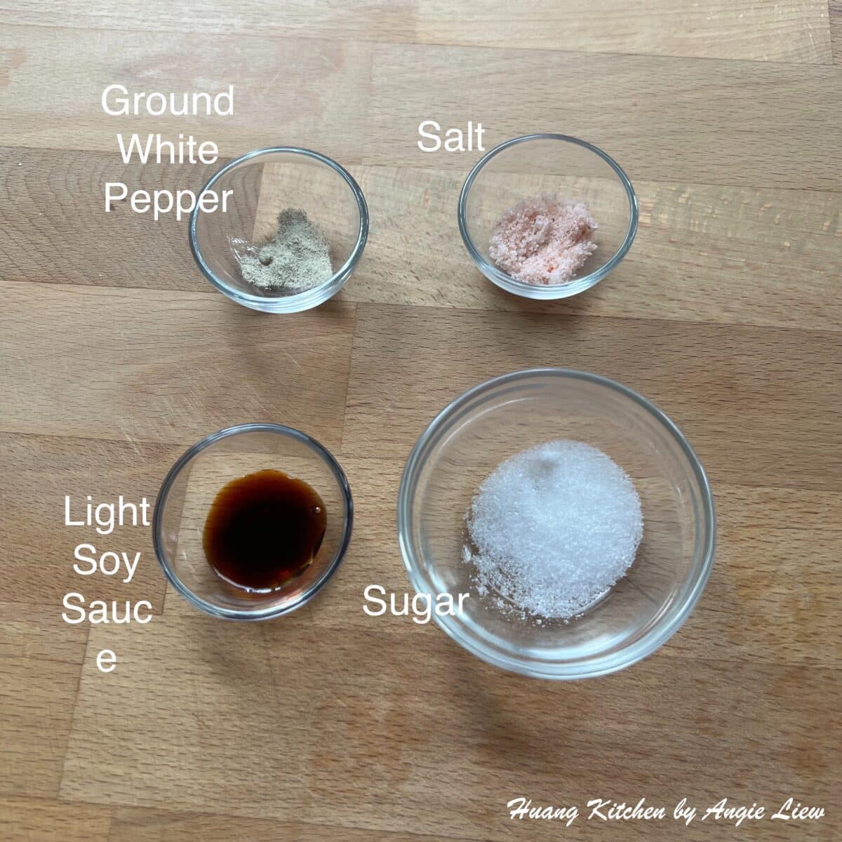 Prepare seasonings to marinade the minced pork.