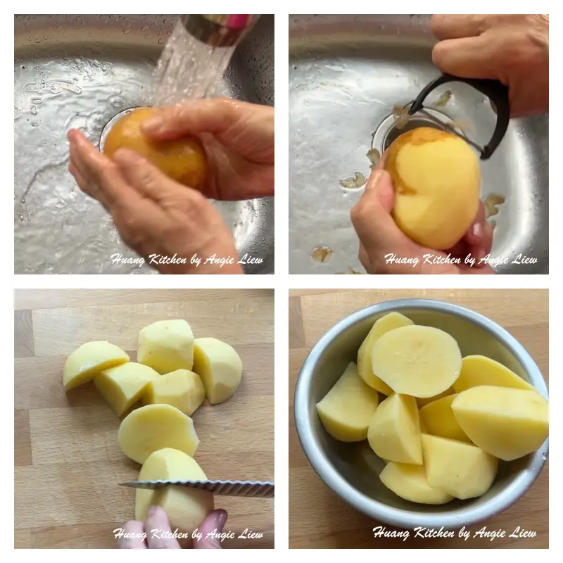Clean, peel and cut potatoes into chunks.