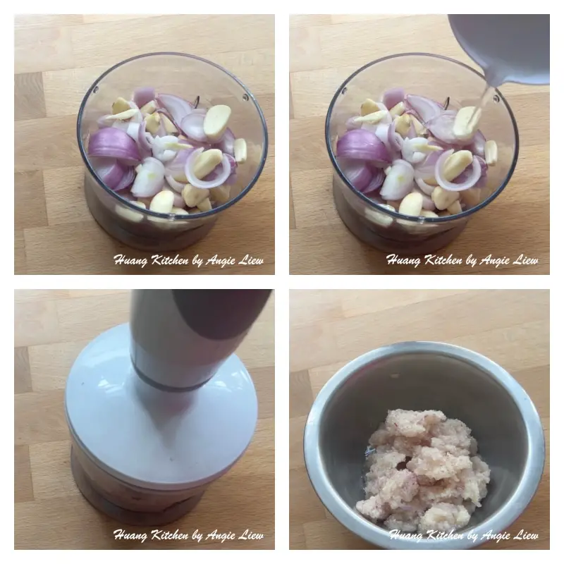 Blend shallots, onion and garlic with a little water.