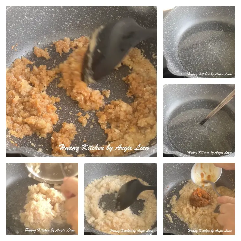 Stir fry blended ingredients and tauco till fragrant.