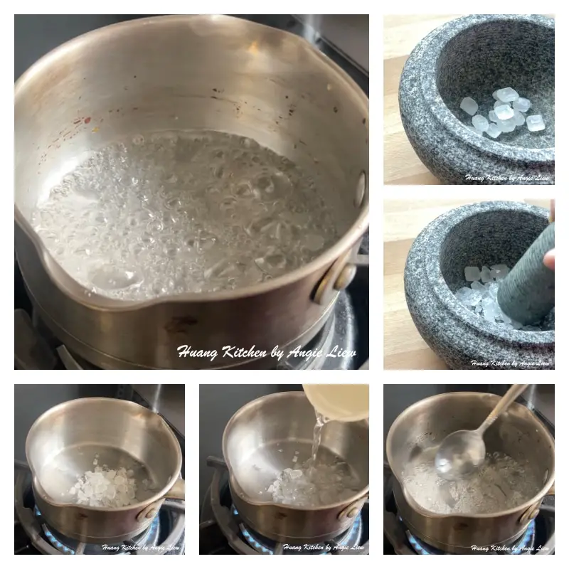 Melt crushed rock sugar.