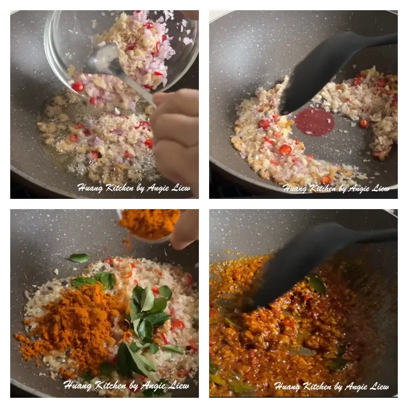 Saute chopped spices till aromatic.