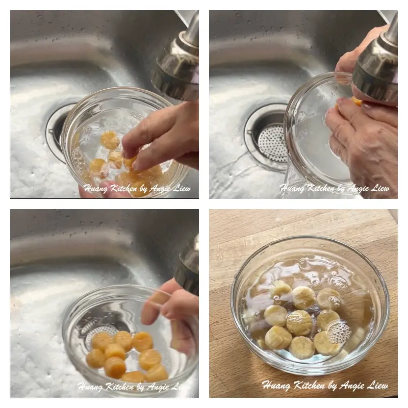 Rinse and soak dried scallop.