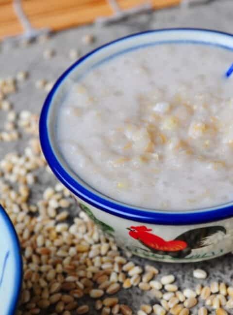 bubur gandum sweet wheat porridge with coconut milk and pandan