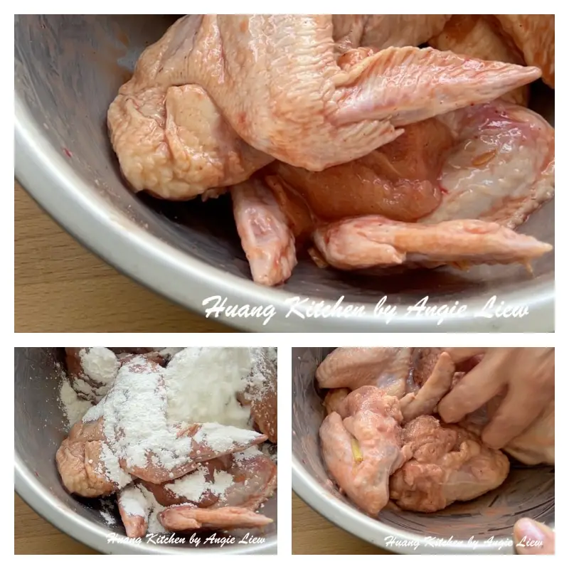 Coat chicken wings with cornstarch.