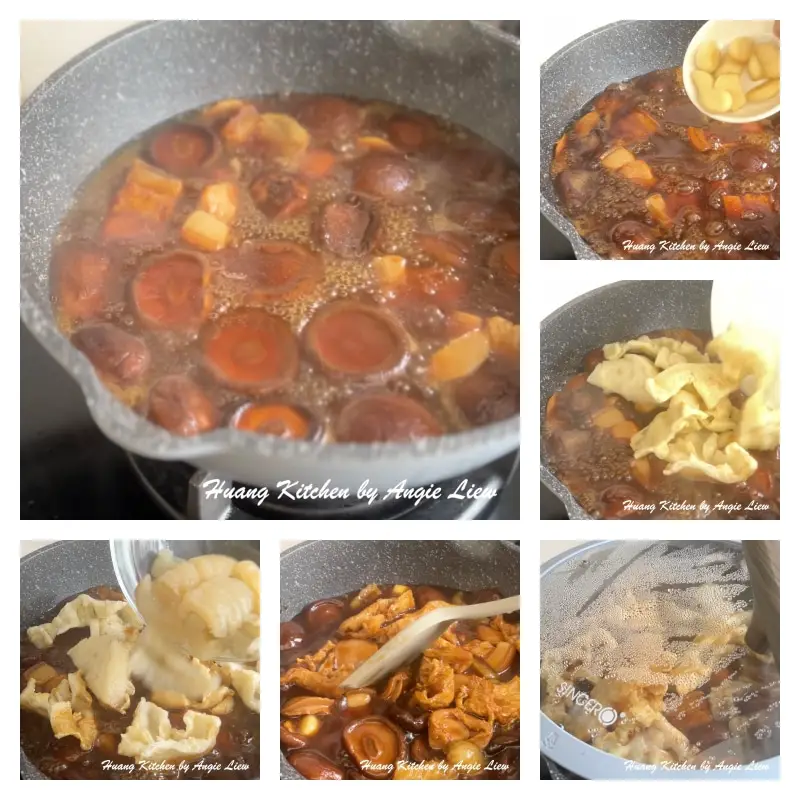 Add fish maw and sea cucumber to continue braising.