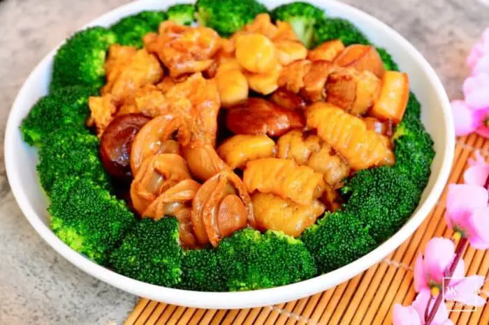 Braised Abalone, Sea Cucumber, Fish Maw, Dried Scallops and Dried Shiitake Mushrooms