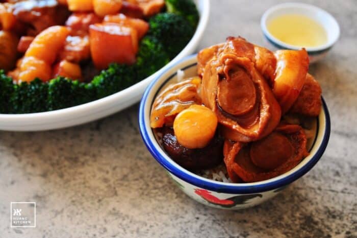 Braised Abalone, Sea Cucumber, Fish Maw, Dried Scallops and Dried Shiitake Mushrooms