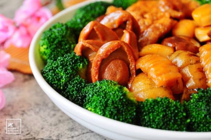 Braised Abalone, Sea Cucumber, Fish Maw, Dried Scallops and Dried Shiitake Mushrooms