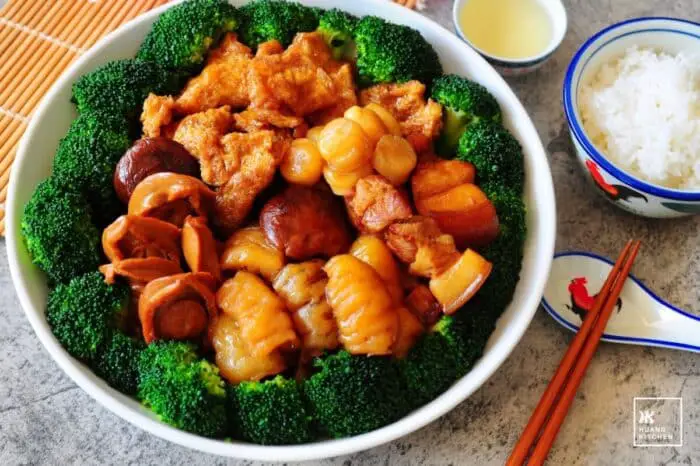 Braised Abalone, Sea Cucumber, Fish Maw, Dried Scallops and Dried Shiitake Mushrooms