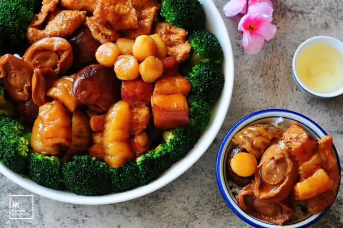 Braised Abalone, Sea Cucumber, Fish Maw, Dried Scallops and Dried Shiitake Mushrooms