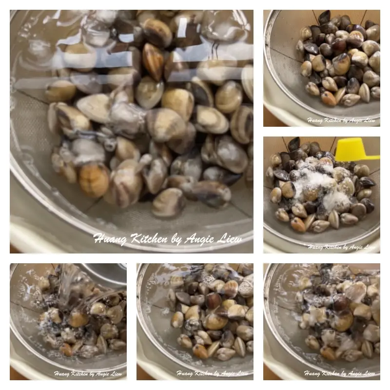 Soak the cleaned clams in salted water.