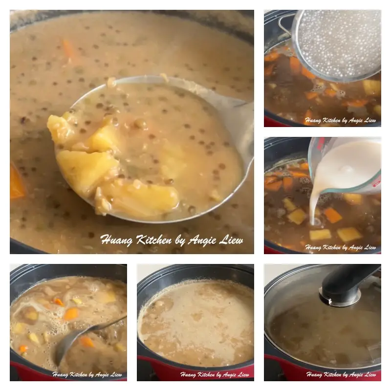 Add sago and coconut milk. Cook till sago turns translucent.