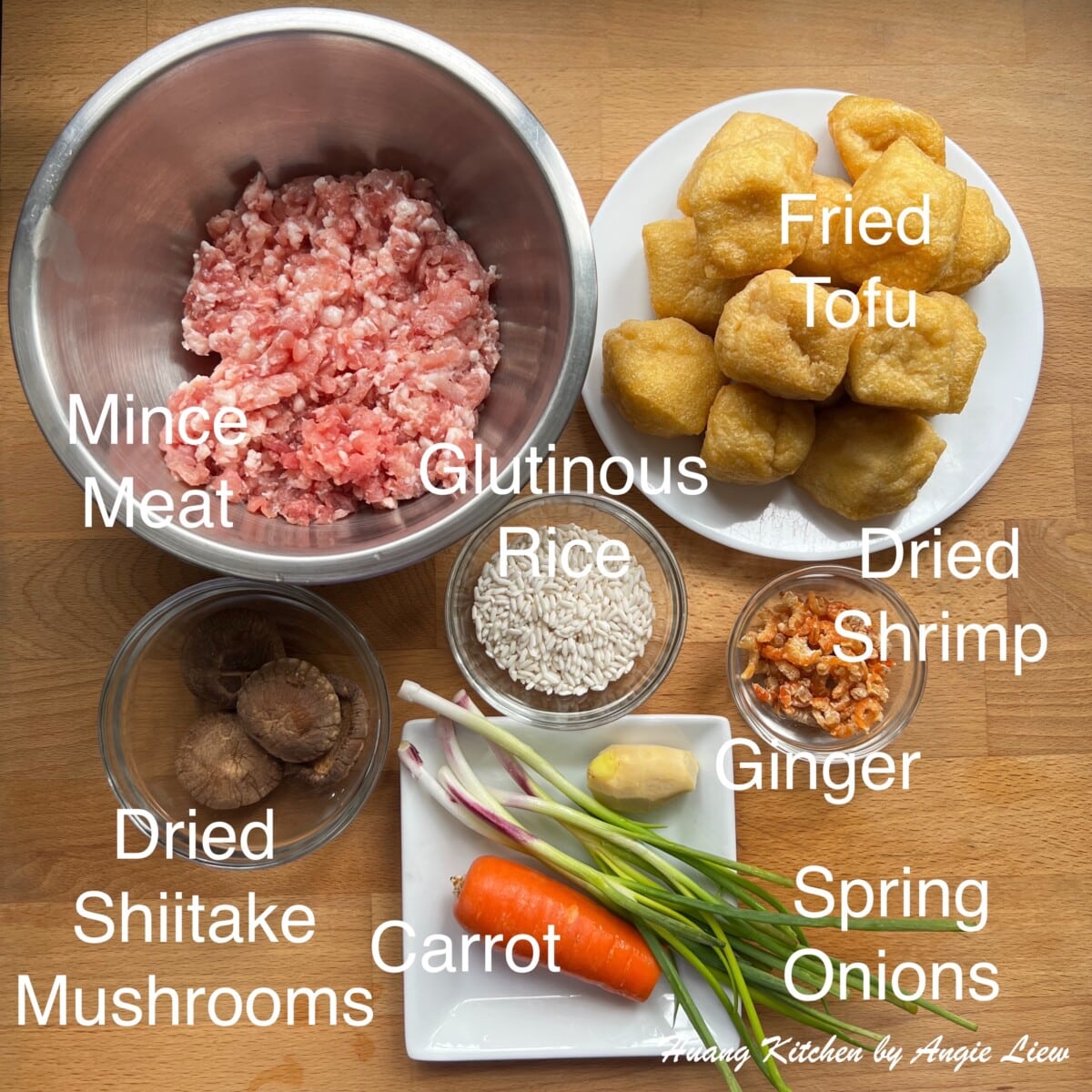 Ingredients to make Hakka style fried beancurd.