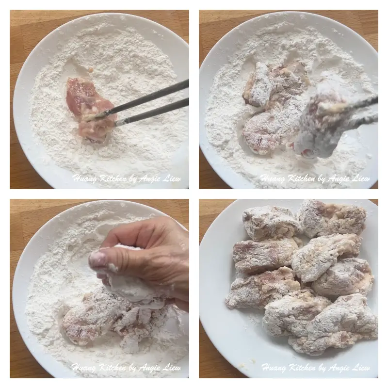 Coat the marinated pork ribs with the flour.